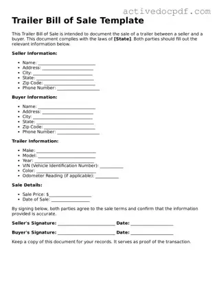 Legal Trailer Bill of Sale Template