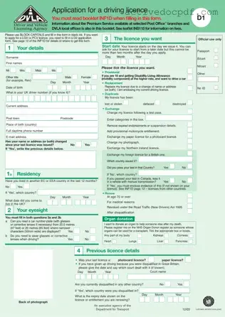 Free D1 Dvla PDF Form