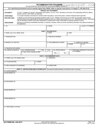 Free Da 638 PDF Form