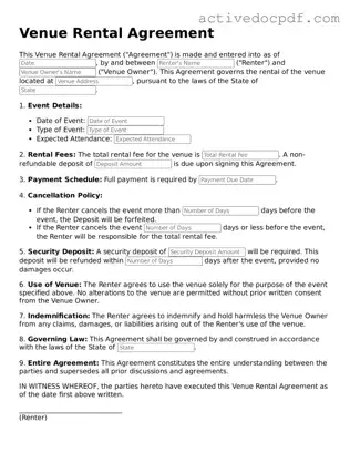 Legal Venue Rental Agreement Template