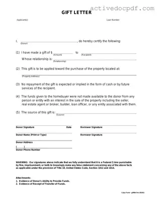 Free Gift Letter PDF Form