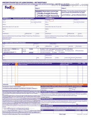 Free Fedex Bill Of Lading PDF Form