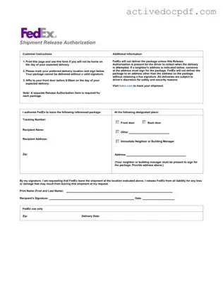 Free Fedex Release PDF Form