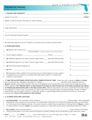 Free Florida Commercial Contract PDF Form