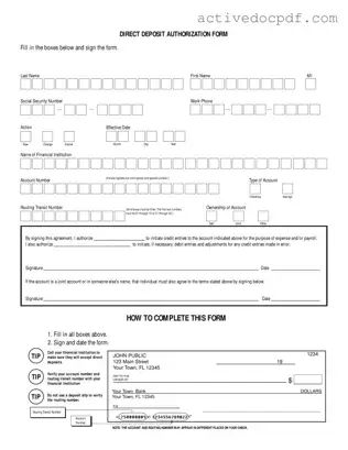 Free Generic Direct Deposit PDF Form