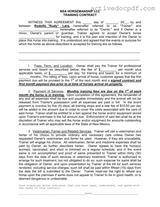 Free Horse Training Contract PDF Form