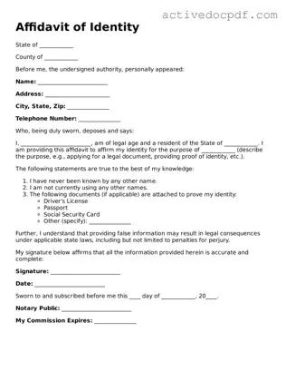Legal Affidavit of Identity Template