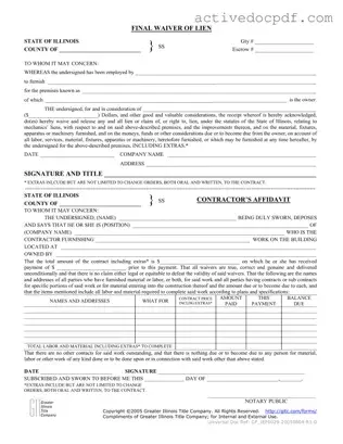 Free Illinois Final Waiver Of Lien PDF Form