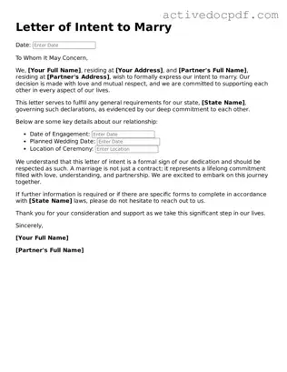 Legal Letter of Intent to Marry Template