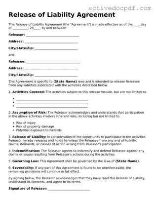 Legal Release of Liability Template