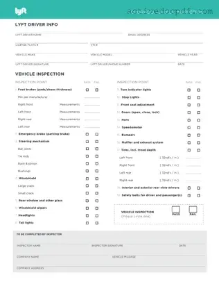 Free Lyft Inspection PDF Form