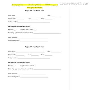 Free Negative Hiv Test PDF Form