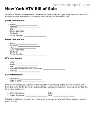 Legal ATV Bill of Sale Document for New York State
