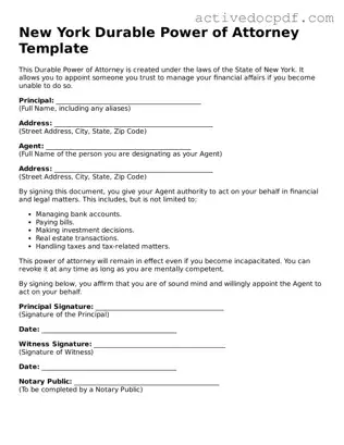 Legal Durable Power of Attorney Document for New York State