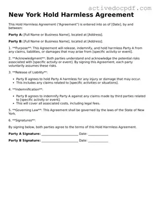 Legal Hold Harmless Agreement Document for New York State