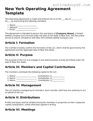 Legal Operating Agreement Document for New York State