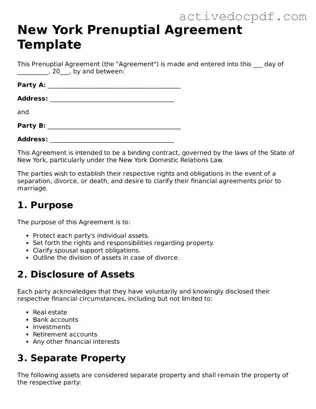 Legal Prenuptial Agreement Document for New York State