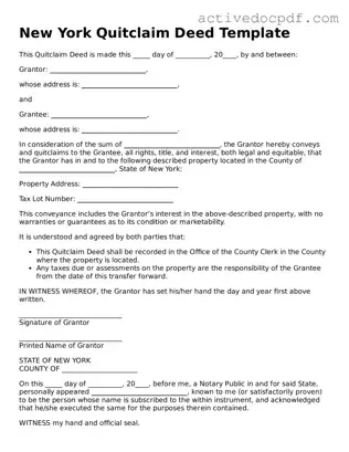 Legal Quitclaim Deed Document for New York State