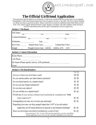 Free Girlfriend Application PDF Form
