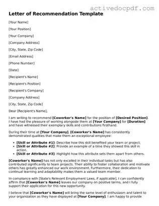Legal Letter of Recommendation for Coworker Template