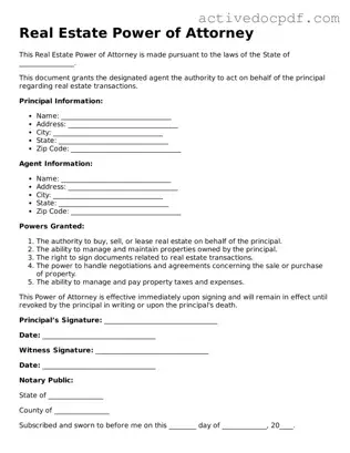 Legal Real Estate Power of Attorney Template