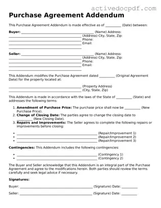 Legal Purchase Agreement Addendum Template