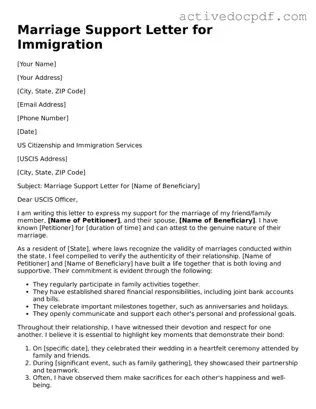 Legal Marriage Support Letter for Immigration Template