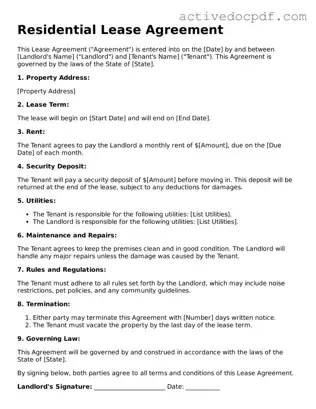 Legal Lease Agreement Template
