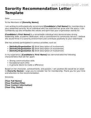 Legal Sorority Recommendation Letter Template