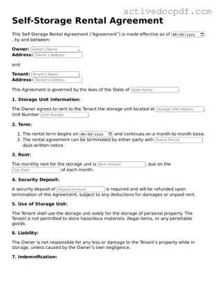 Legal Self-Storage Rental Agreement Template
