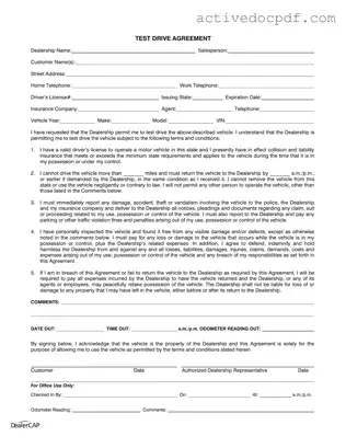 Free Test Drive PDF Form