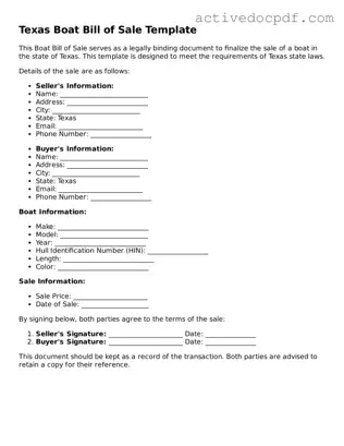 Legal Boat Bill of Sale Document for Texas State