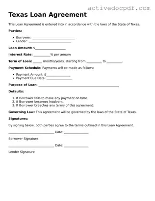 Legal Loan Agreement Document for Texas State