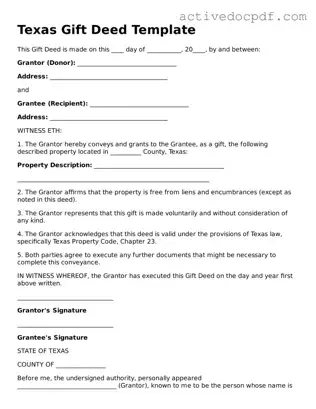 Legal Gift Deed Document for Texas State
