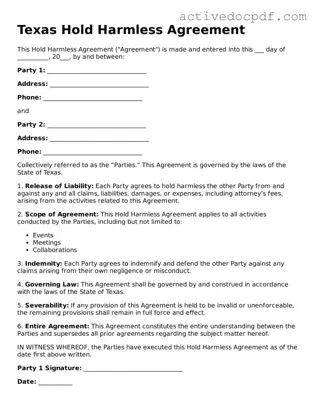 Legal Hold Harmless Agreement Document for Texas State