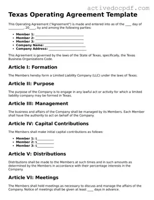 Legal Operating Agreement Document for Texas State