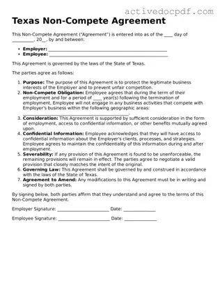 Legal Non-compete Agreement Document for Texas State