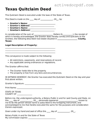 Legal Quitclaim Deed Document for Texas State