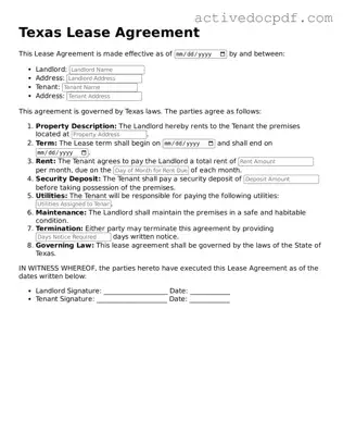 Legal Lease Agreement Document for Texas State