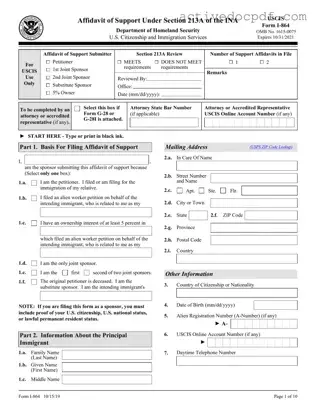 Free USCIS I-864 PDF Form