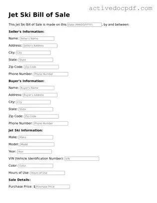 Legal Jet Ski Bill of Sale Template