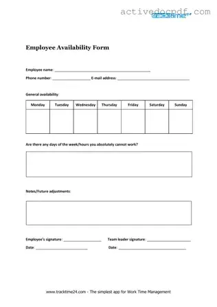 Free Employee Availability PDF Form