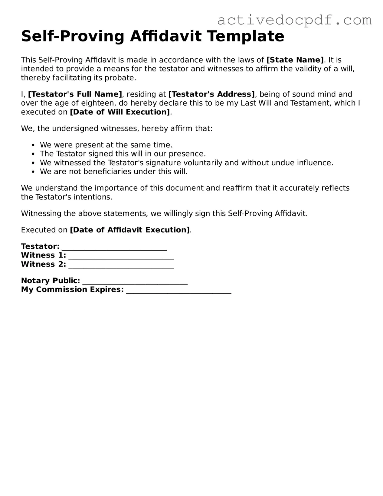 Legal Self-Proving Affidavit Template