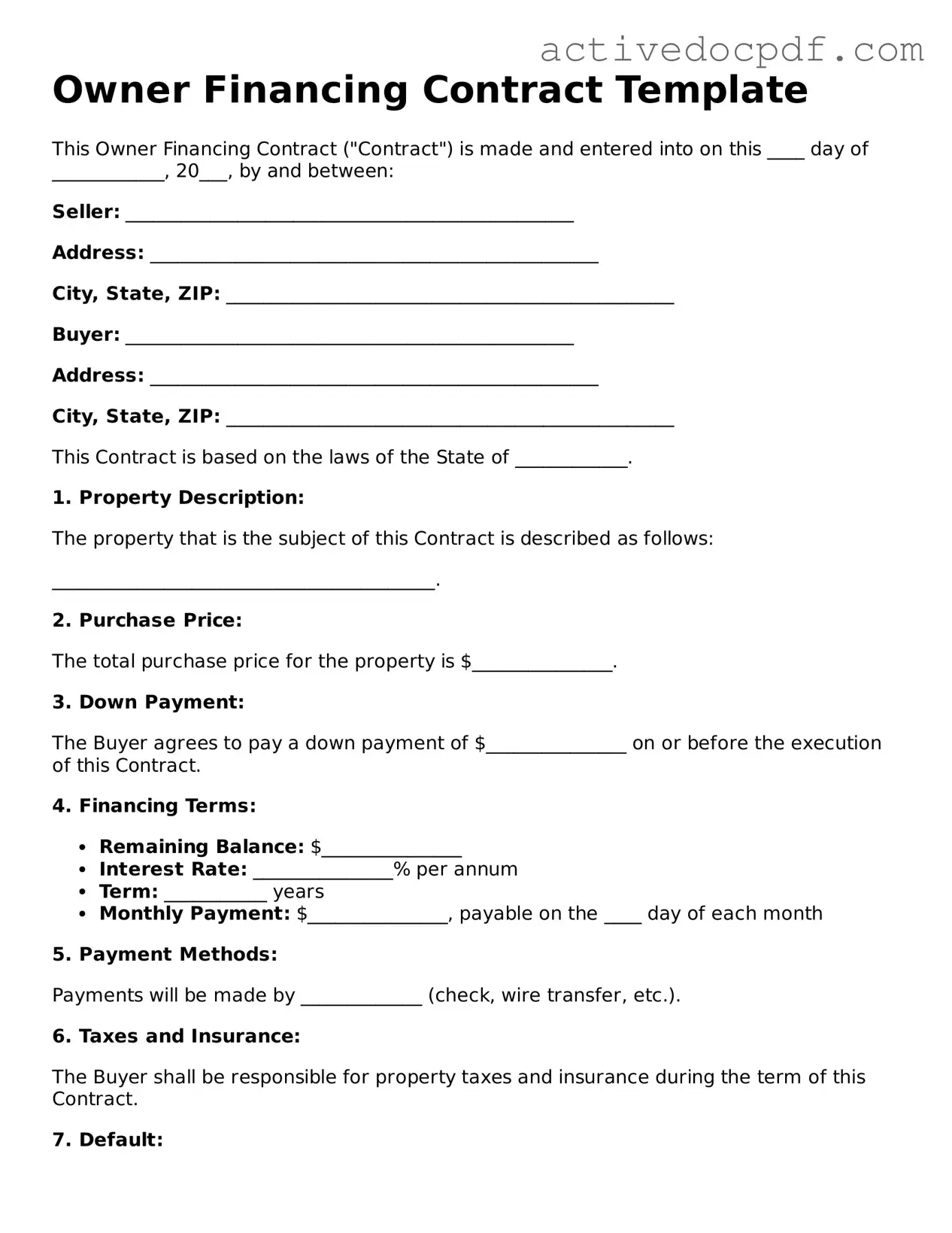 Legal Owner Financing Contract Template