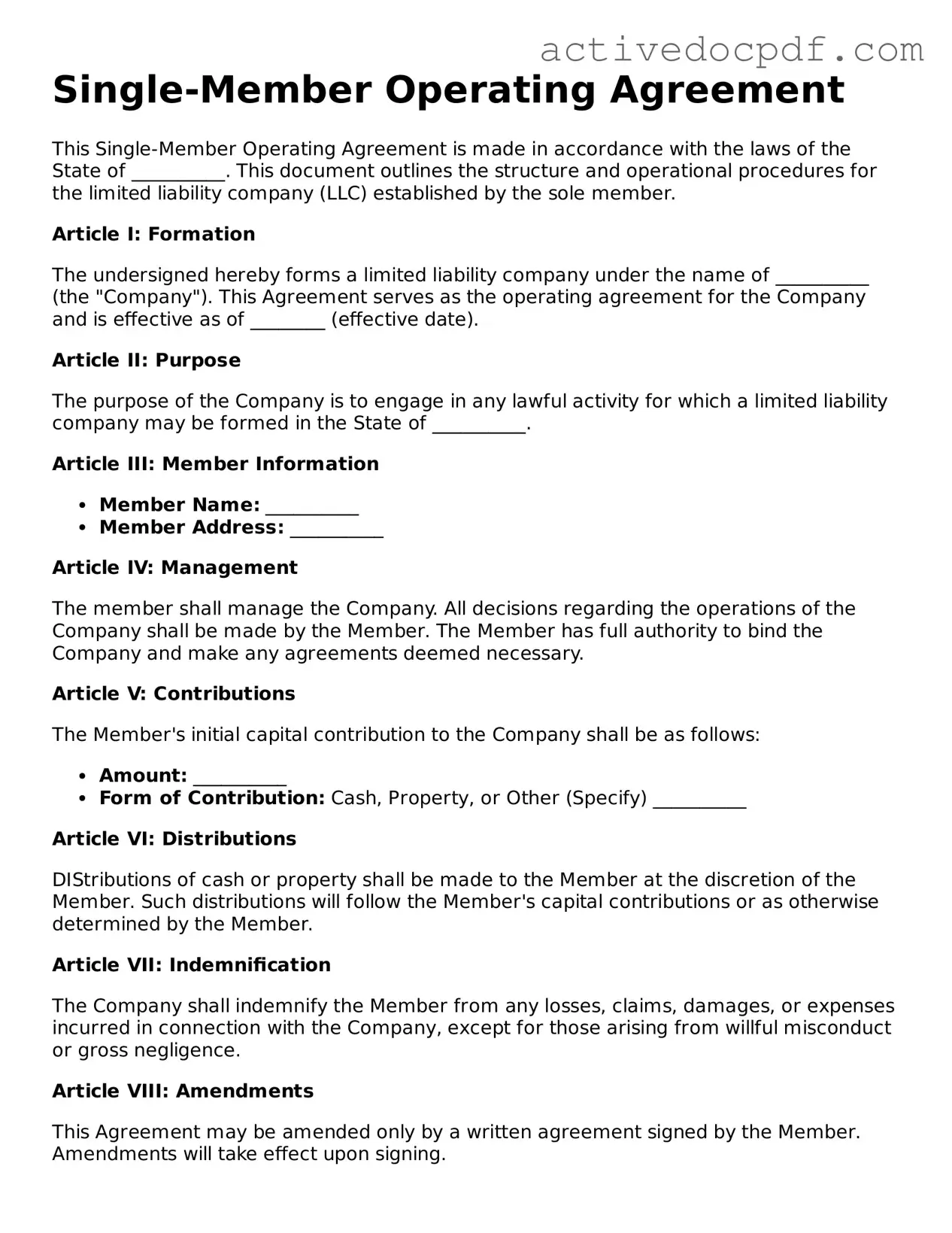 Legal Single-Member Operating Agreement Template