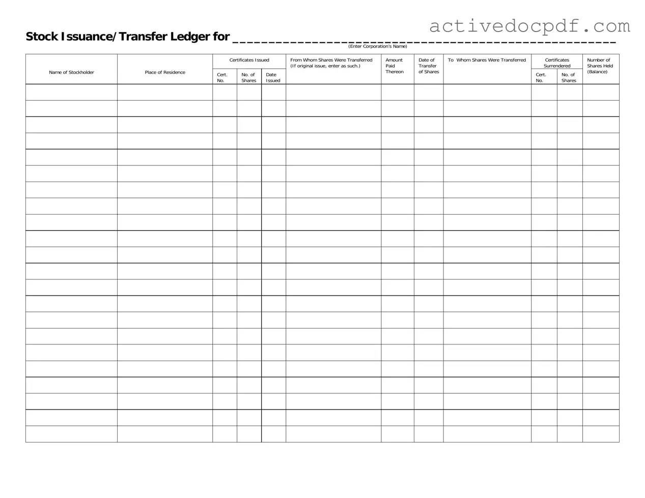 Free Stock Transfer Ledger PDF Form