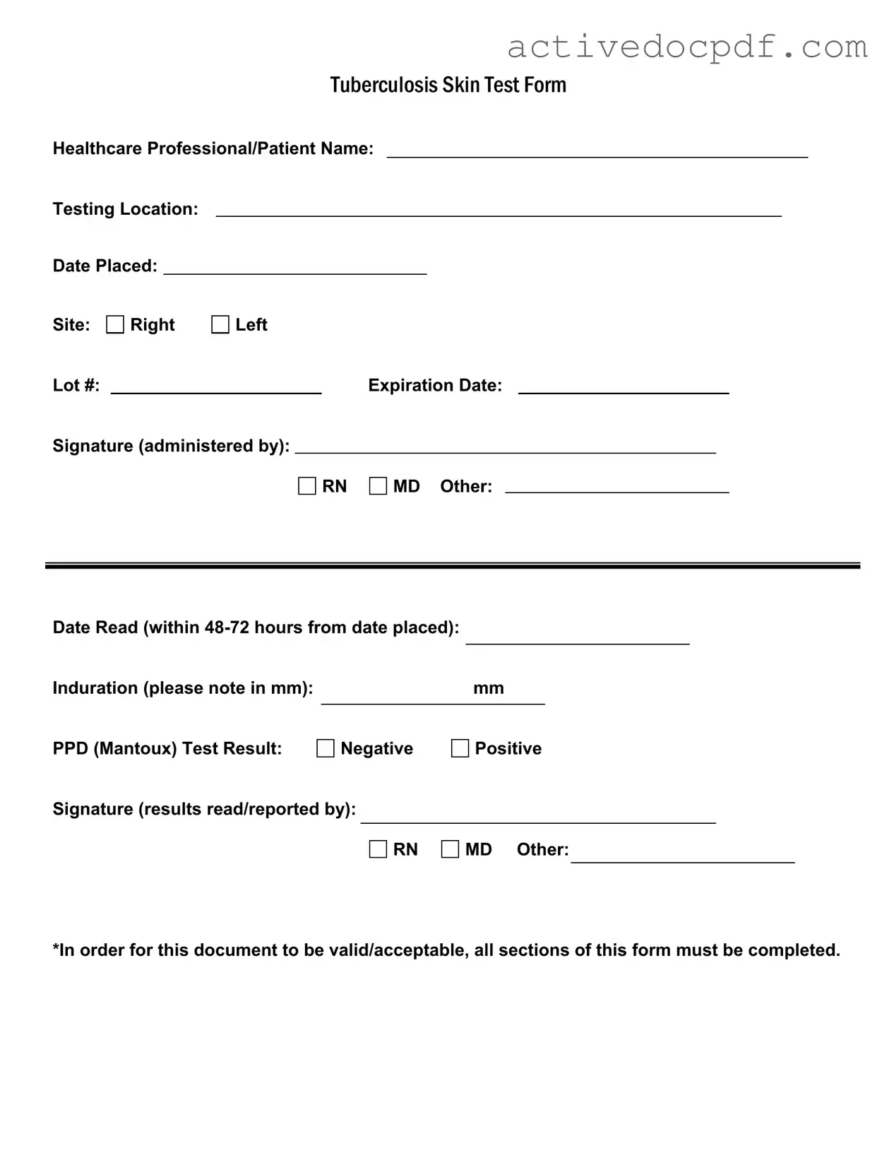 Free Tb Test PDF Form