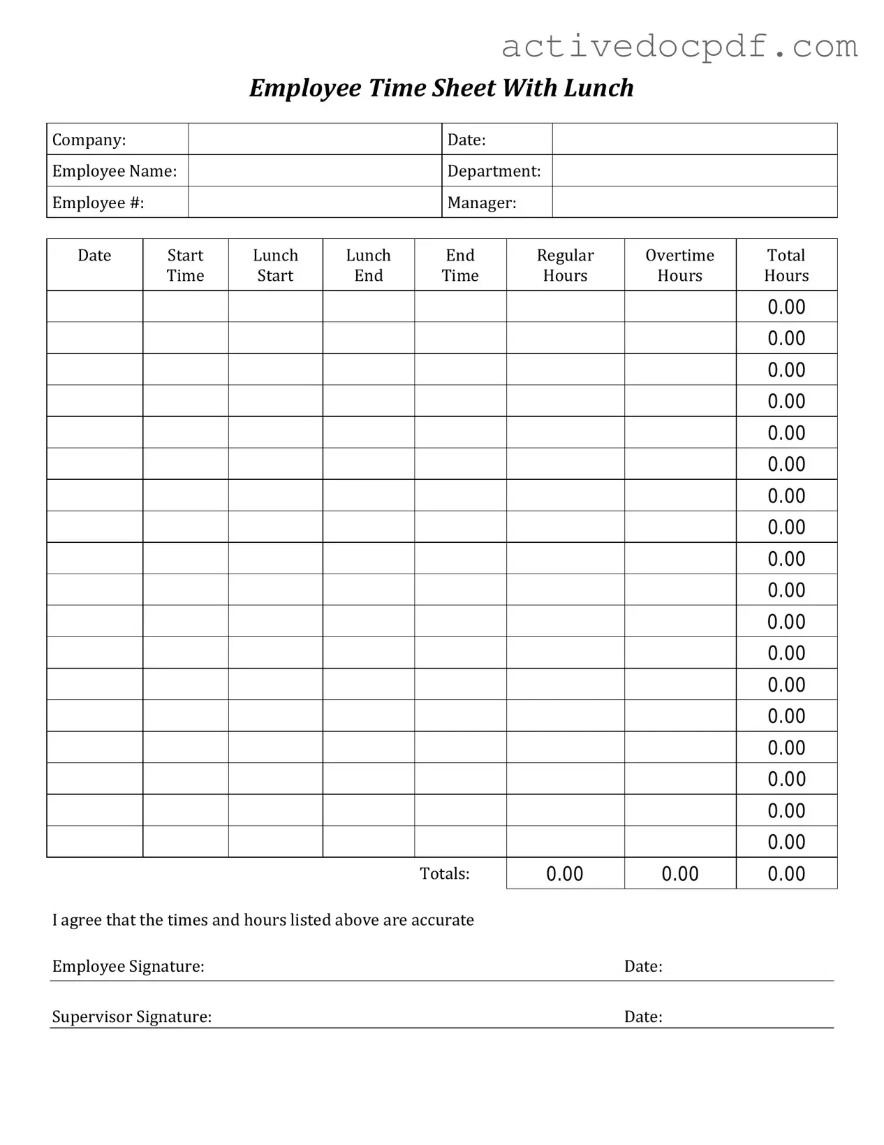 Free Time Card PDF Form