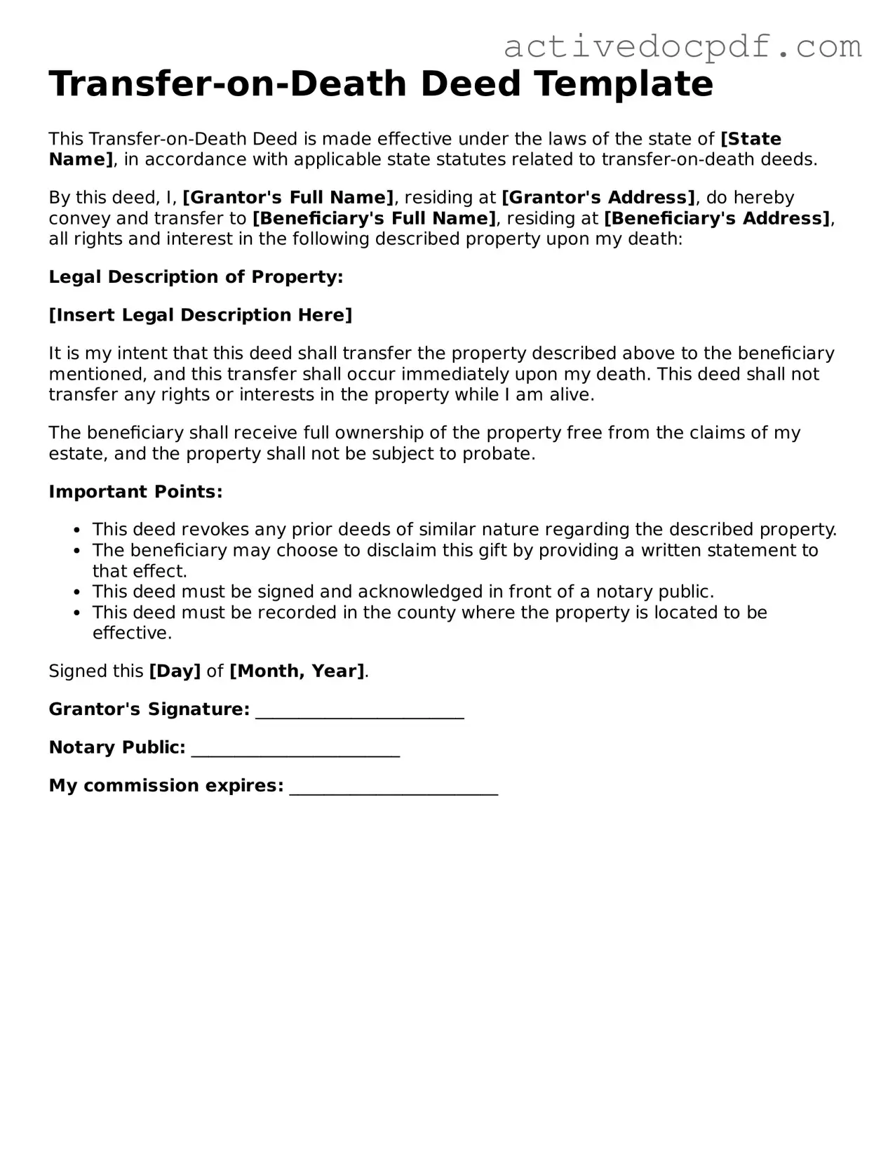 Legal Transfer-on-Death Deed Template