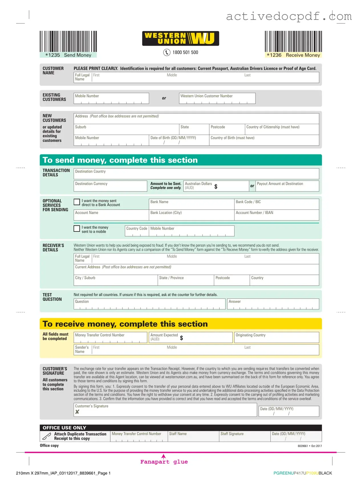 Free Western Union PDF Form